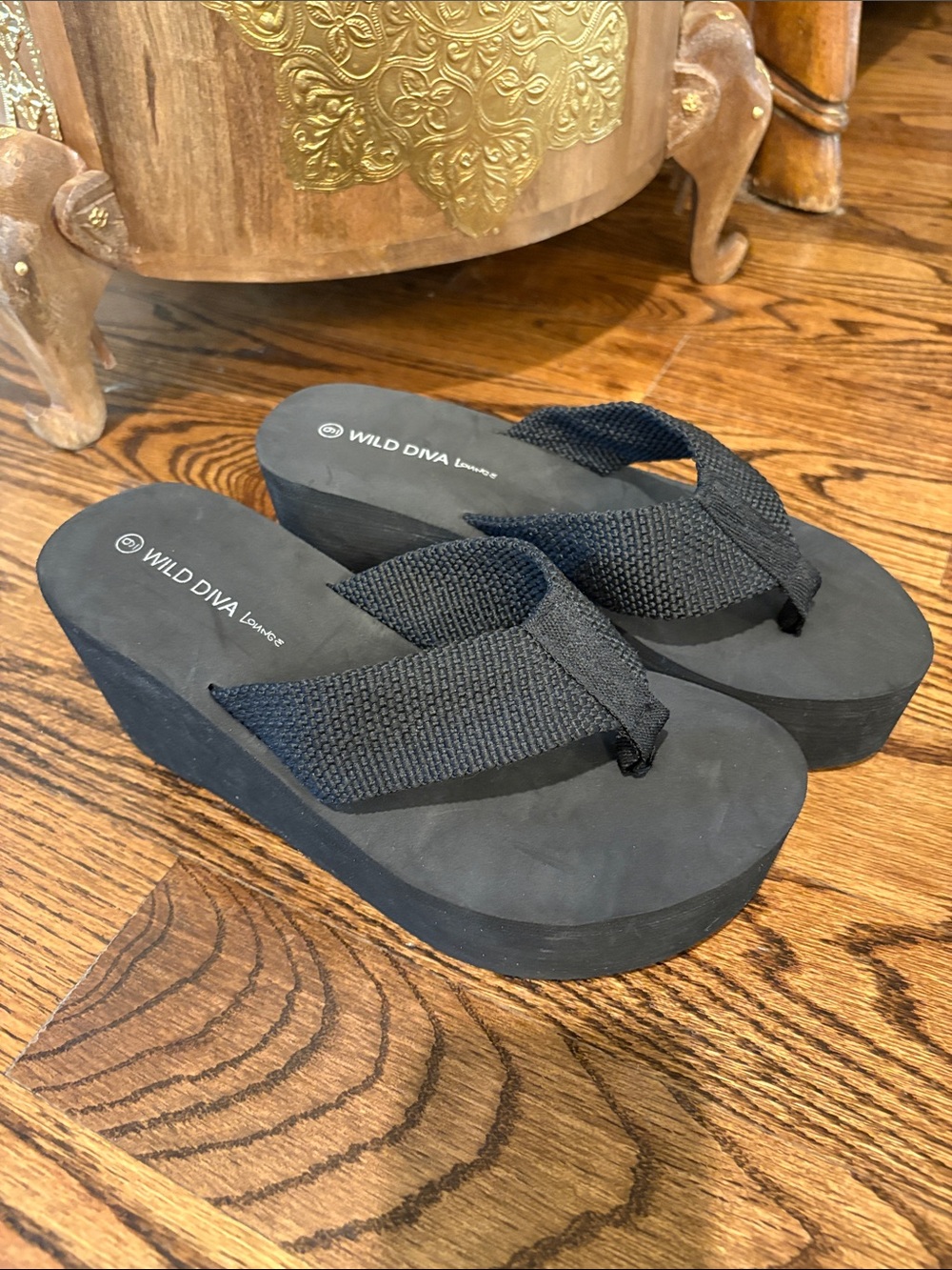 Wild Diva Black Woven Platform Flip Flops